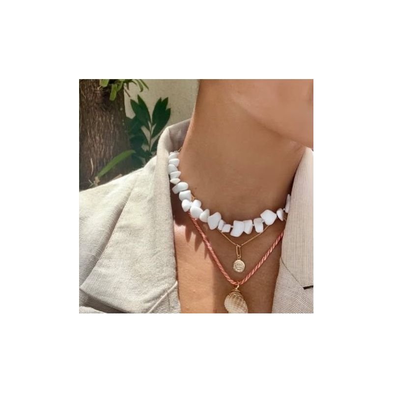 COLAR CASCALHO BRANCO 40 CM