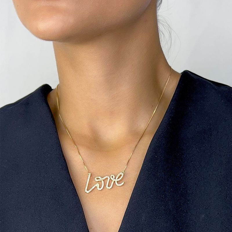 COLAR LOVE CRAVEJADO COM ZIRCÔNIAS - 45 CM